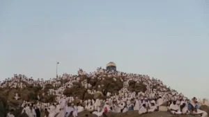 Hajj pilgrims gathered on Mount Arafat