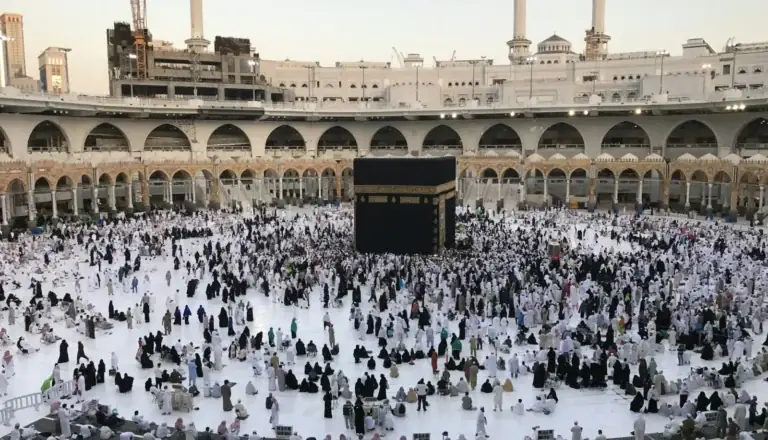 Pilgrims performing Tawaf around the Kaaba in Makkah